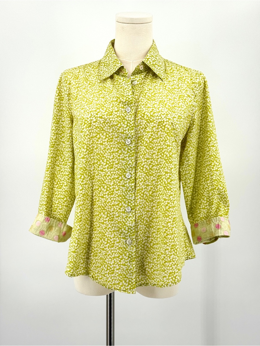 J. Crew Lime Green Floral Print Button-Down Shirt Liberty Style
